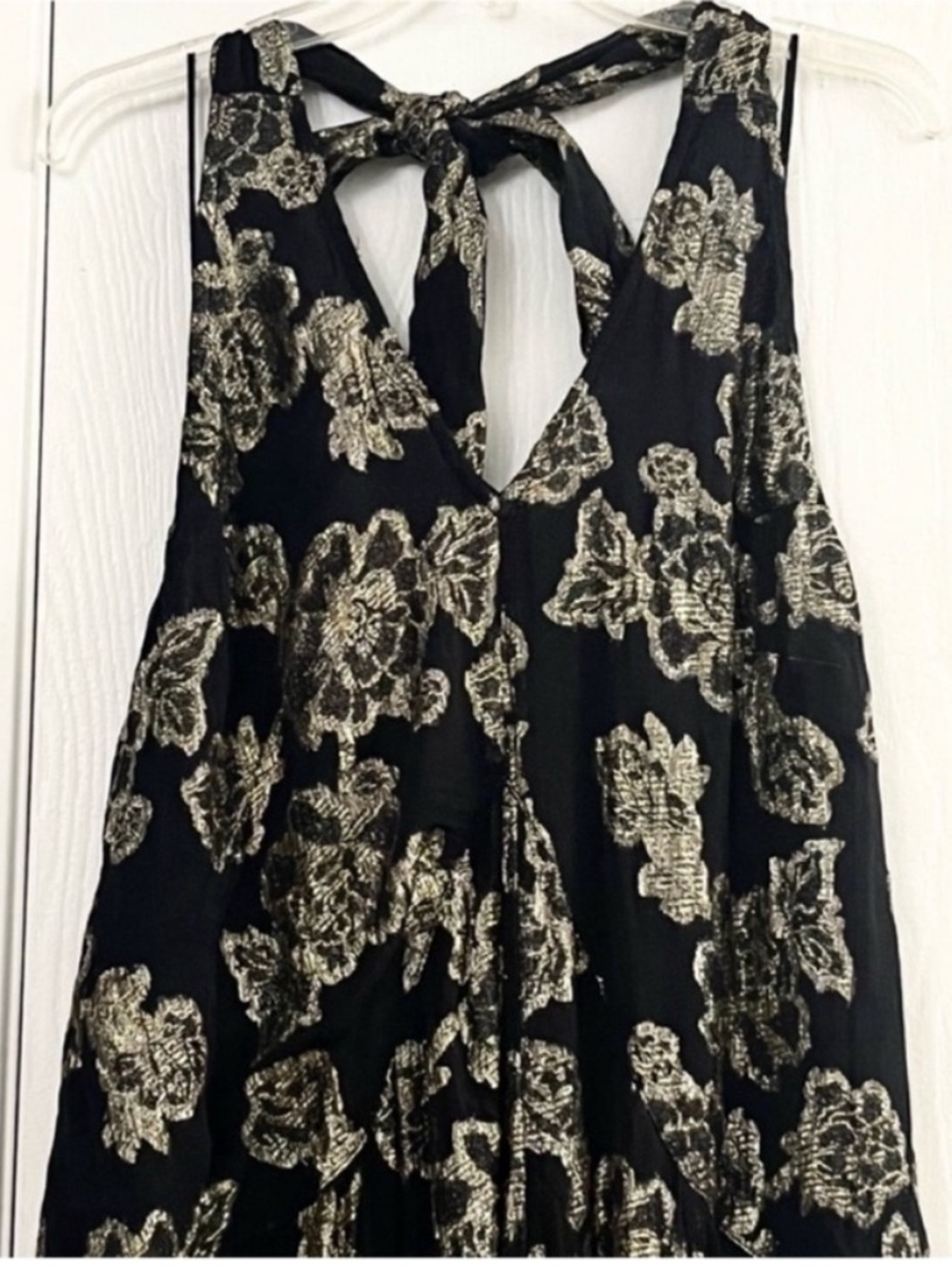 FREE PEOPLE Metallic Holding On Convertible Black Gold Floral Backless Dress M - Picture 7 of 14